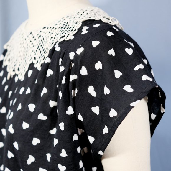 Ruth - Heart Print Cotton Blouse with Up-cycled Collar - Size Medium/Large - Picture 11 of 12